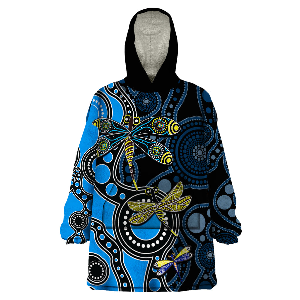 Aboriginal Dragonfly Wearable Blanket Hoodie Blue Style - Vibe Hoodie Shop