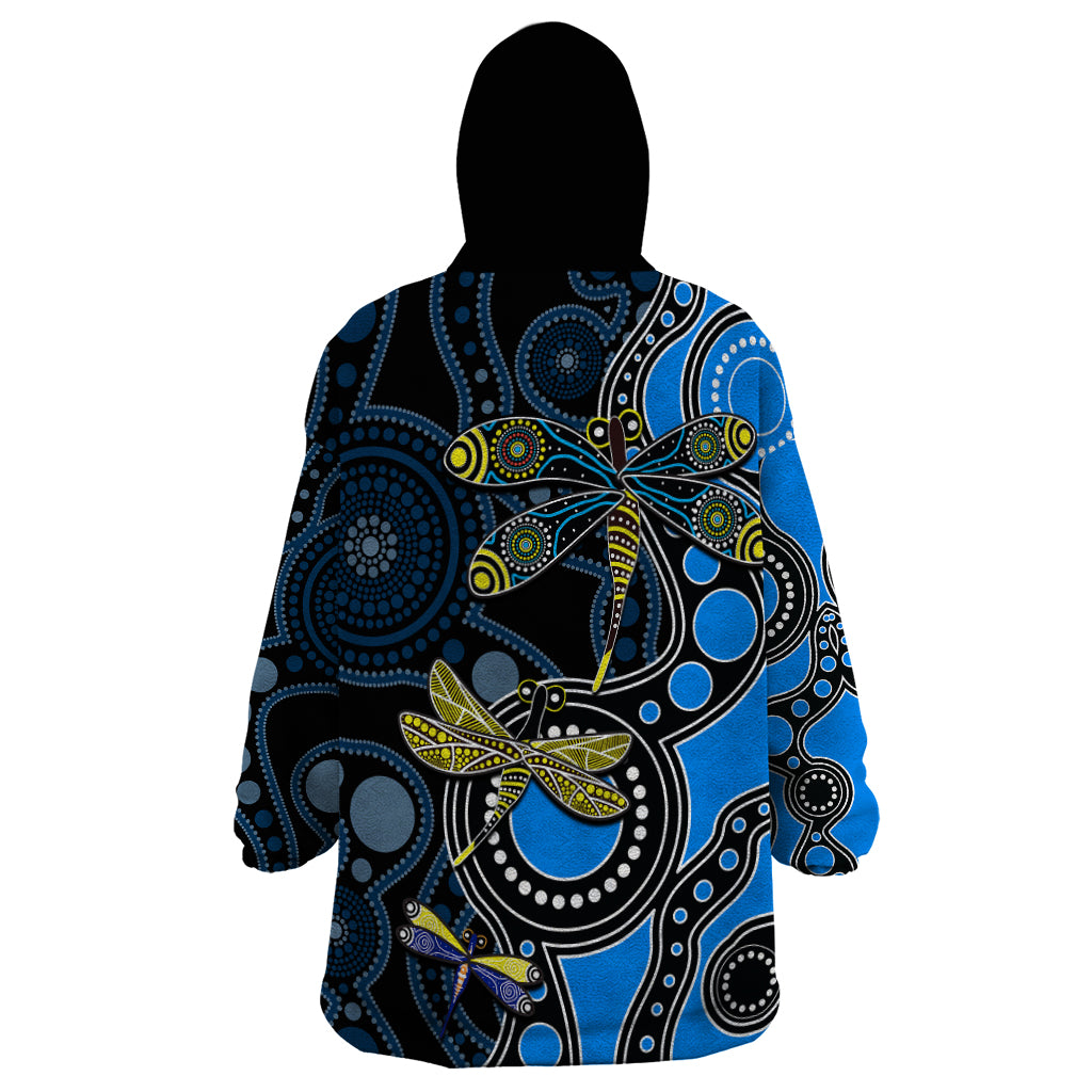 Aboriginal Dragonfly Wearable Blanket Hoodie Blue Style - Vibe Hoodie Shop