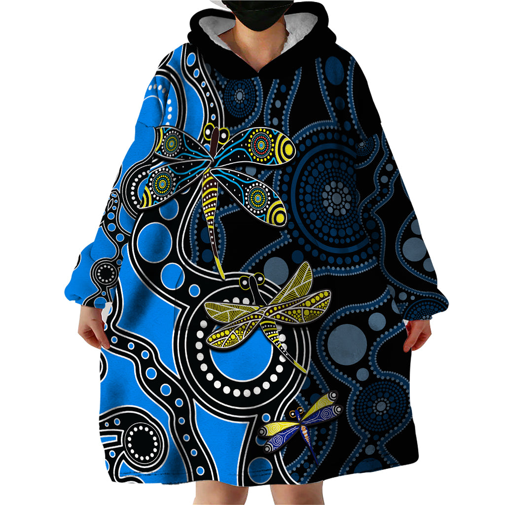 Aboriginal Dragonfly Wearable Blanket Hoodie Blue Style - Vibe Hoodie Shop