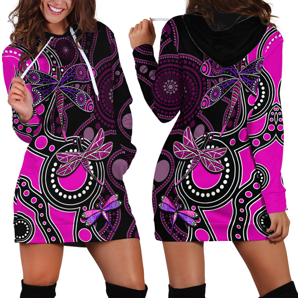 Aboriginal Dragonfly Hoodie Dress Pink Style - Vibe Hoodie Shop