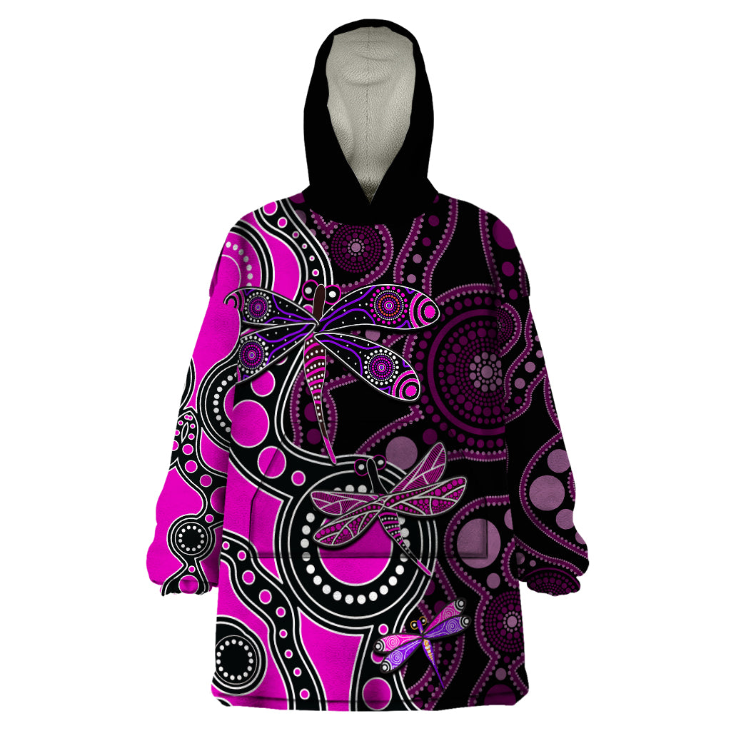 Aboriginal Dragonfly Wearable Blanket Hoodie Pink Style - Vibe Hoodie Shop