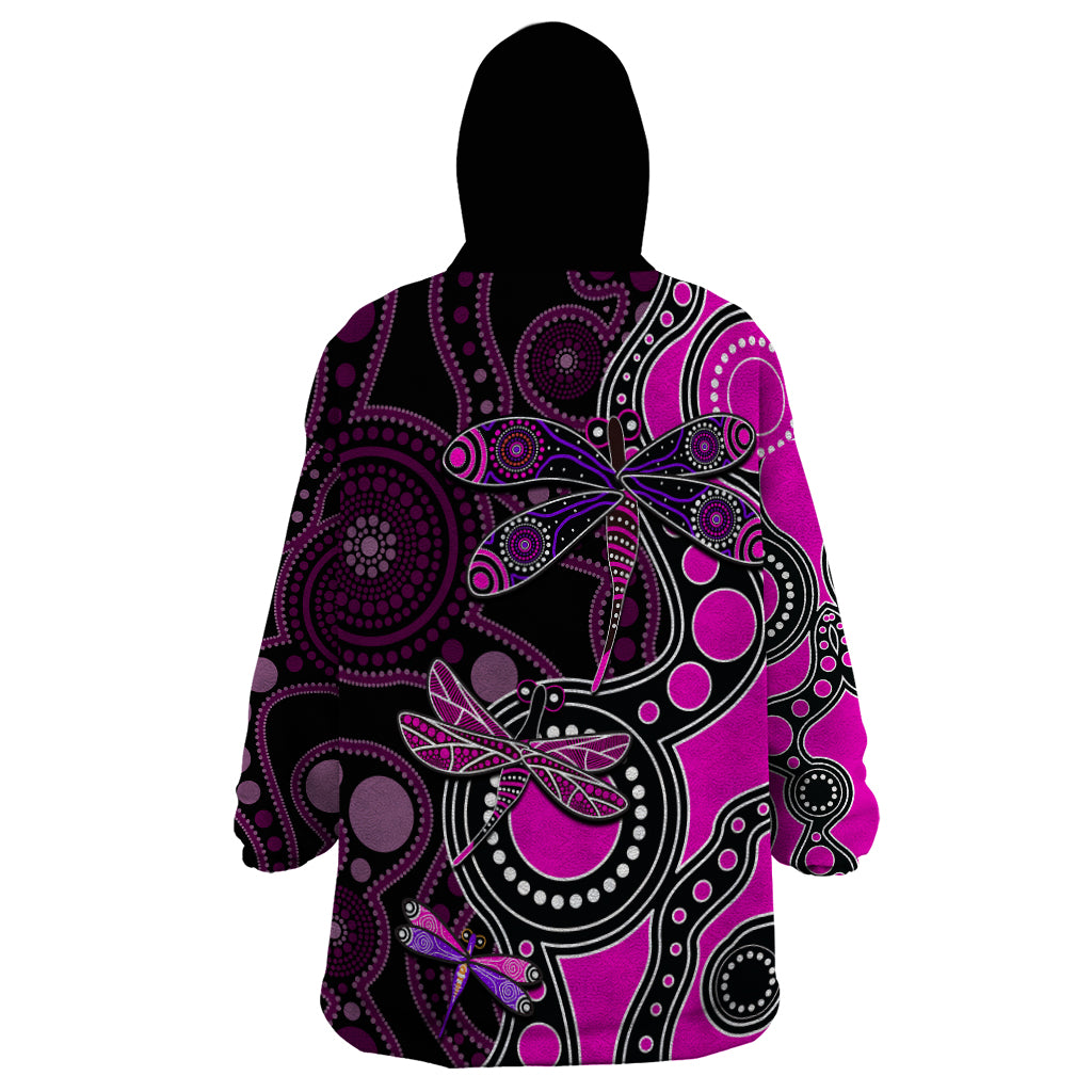 Aboriginal Dragonfly Wearable Blanket Hoodie Pink Style - Vibe Hoodie Shop