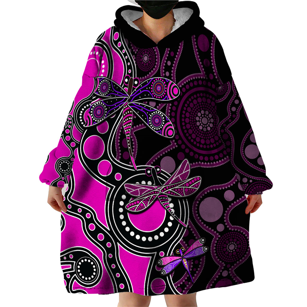 Aboriginal Dragonfly Wearable Blanket Hoodie Pink Style - Vibe Hoodie Shop