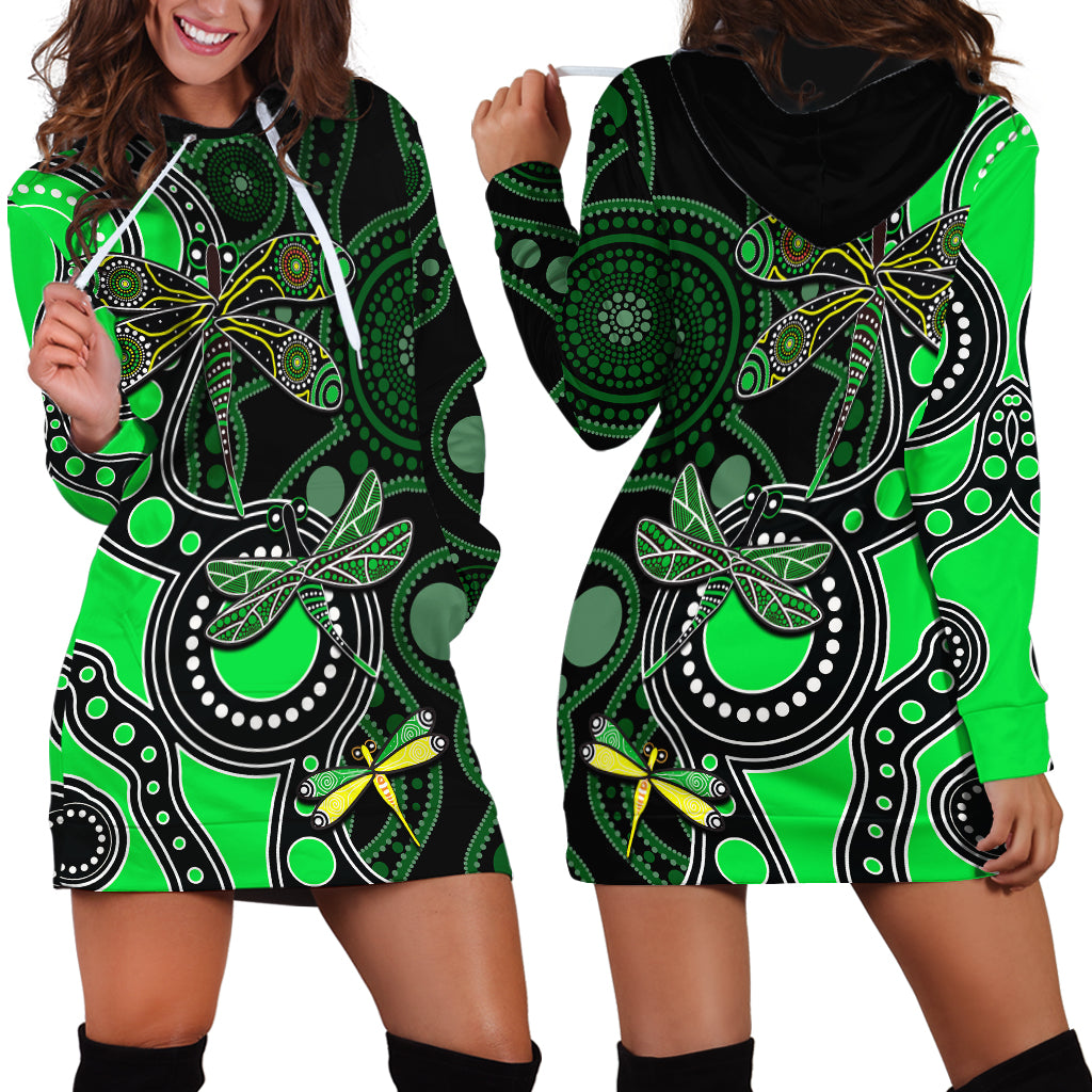 Aboriginal Dragonfly Hoodie Dress Green Style - Vibe Hoodie Shop