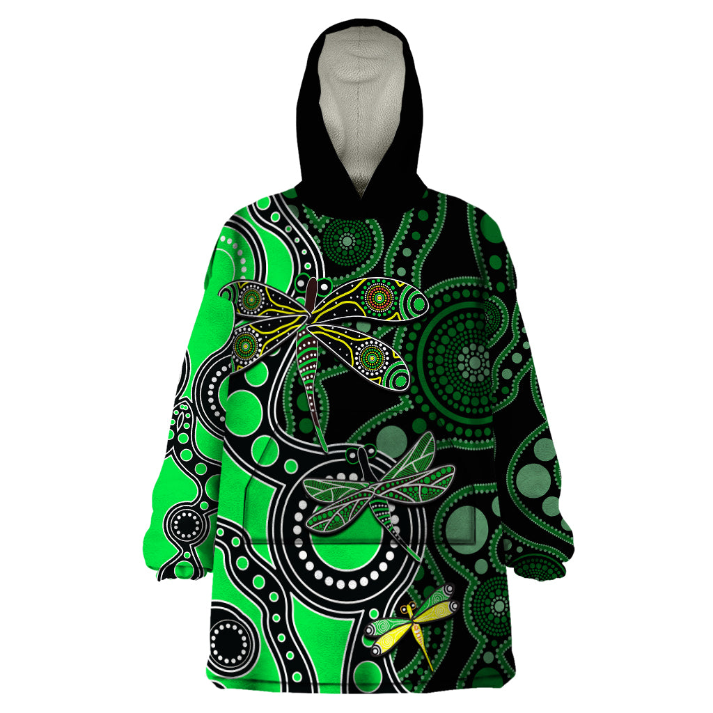 Aboriginal Dragonfly Wearable Blanket Hoodie Green Style - Vibe Hoodie Shop