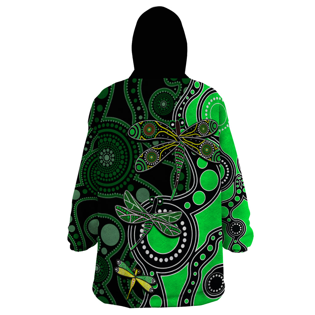 Aboriginal Dragonfly Wearable Blanket Hoodie Green Style - Vibe Hoodie Shop