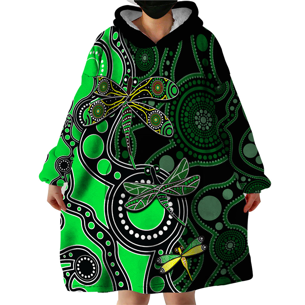 Aboriginal Dragonfly Wearable Blanket Hoodie Green Style - Vibe Hoodie Shop