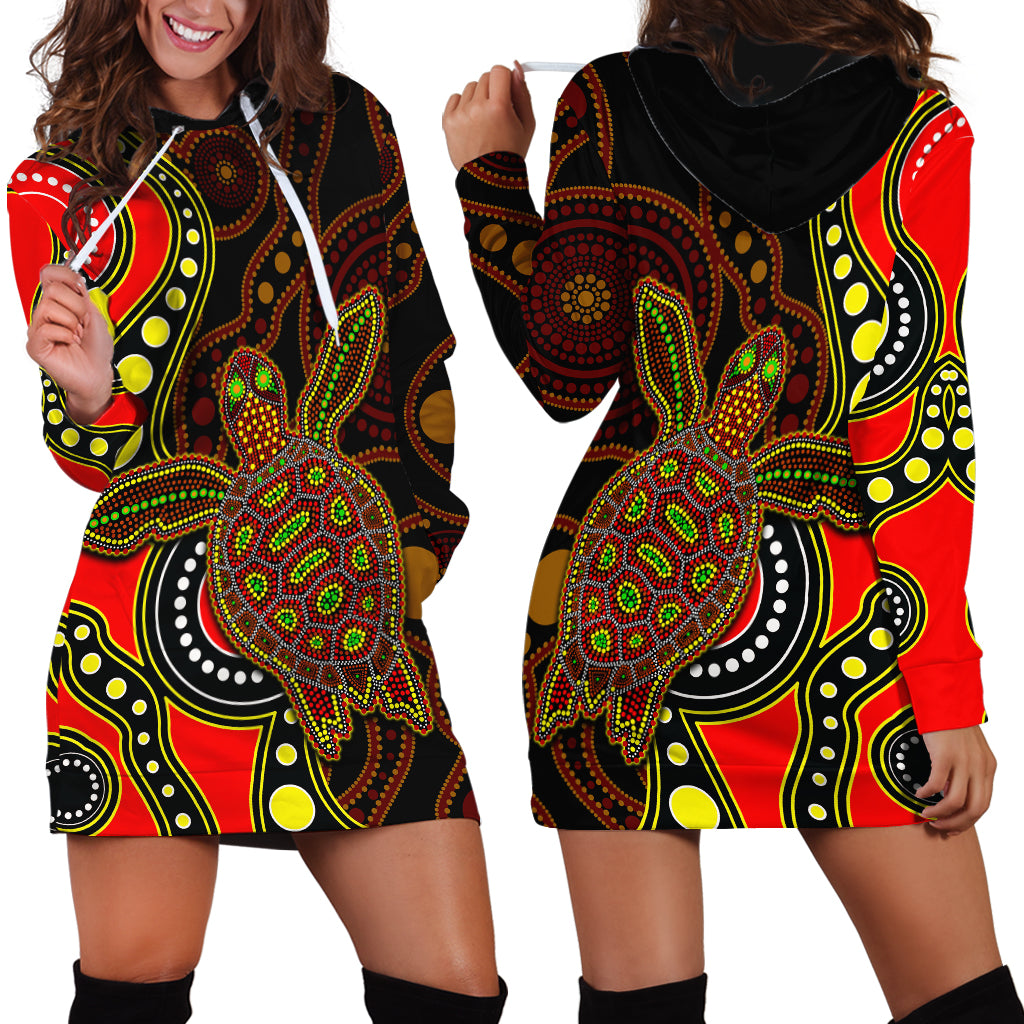 Aboriginal Turtle Hoodie Dress Red Style - Vibe Hoodie Shop