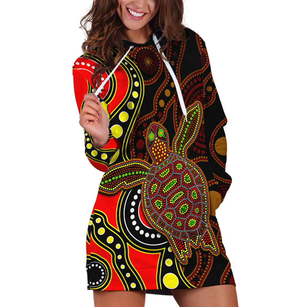 Aboriginal Turtle Hoodie Dress Red Style - Vibe Hoodie Shop