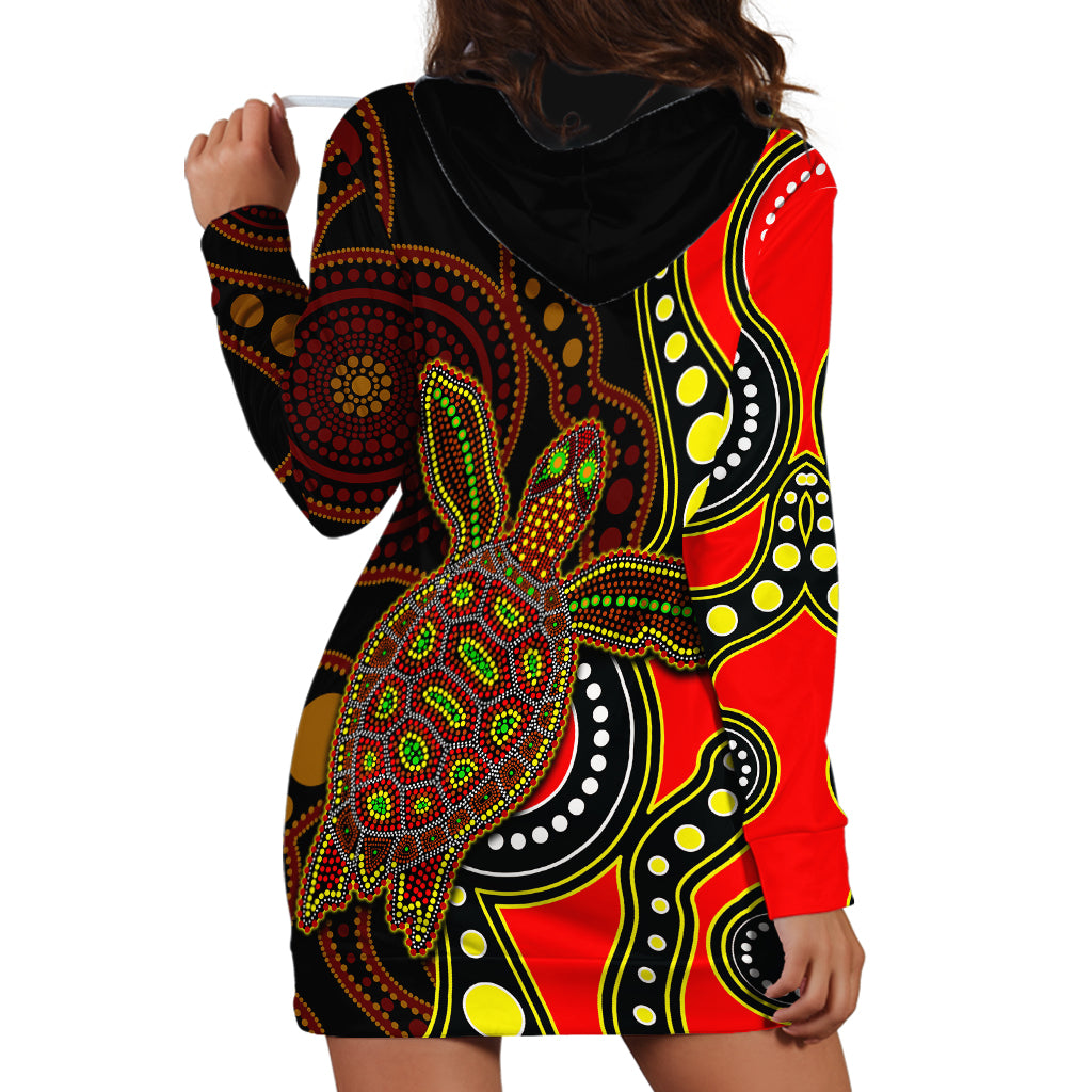 Aboriginal Turtle Hoodie Dress Red Style - Vibe Hoodie Shop