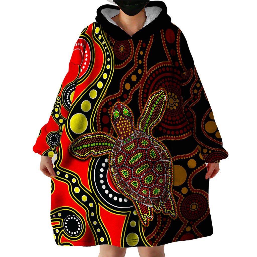 Aboriginal Turtle Wearable Blanket Hoodie Red Style - Vibe Hoodie Shop