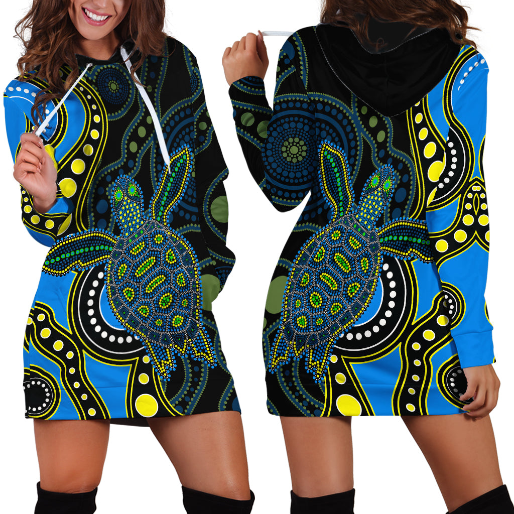 Aboriginal Turtle Hoodie Dress Blue Style - Vibe Hoodie Shop