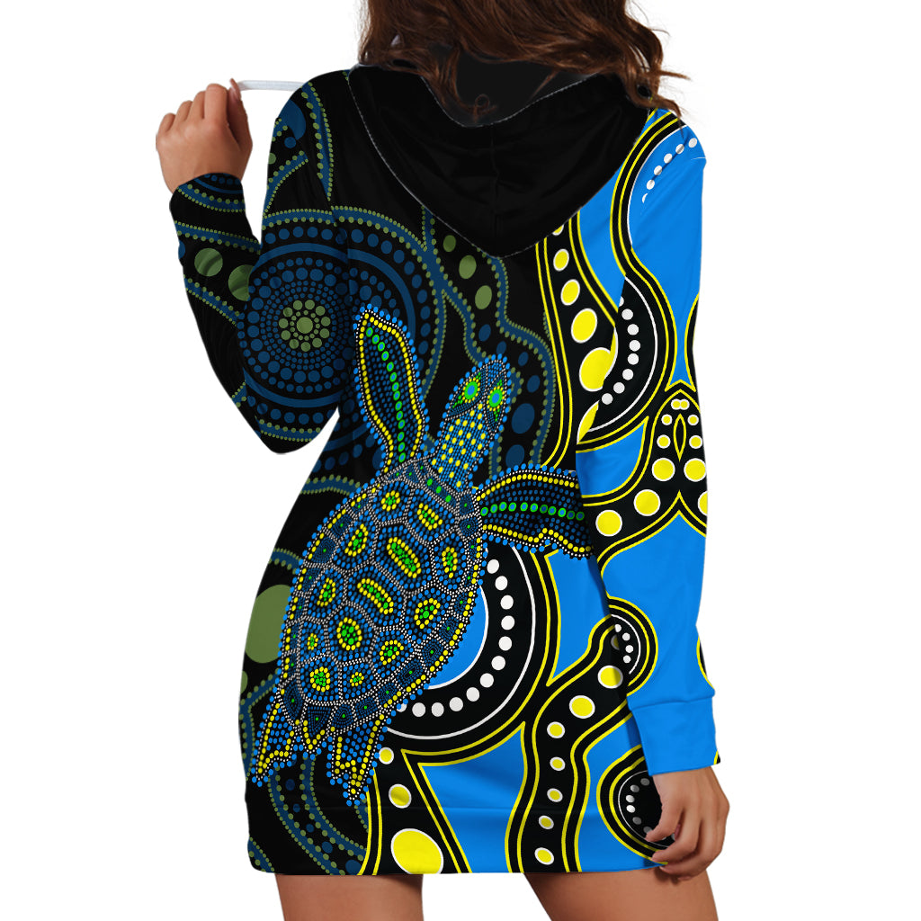 Aboriginal Turtle Hoodie Dress Blue Style - Vibe Hoodie Shop