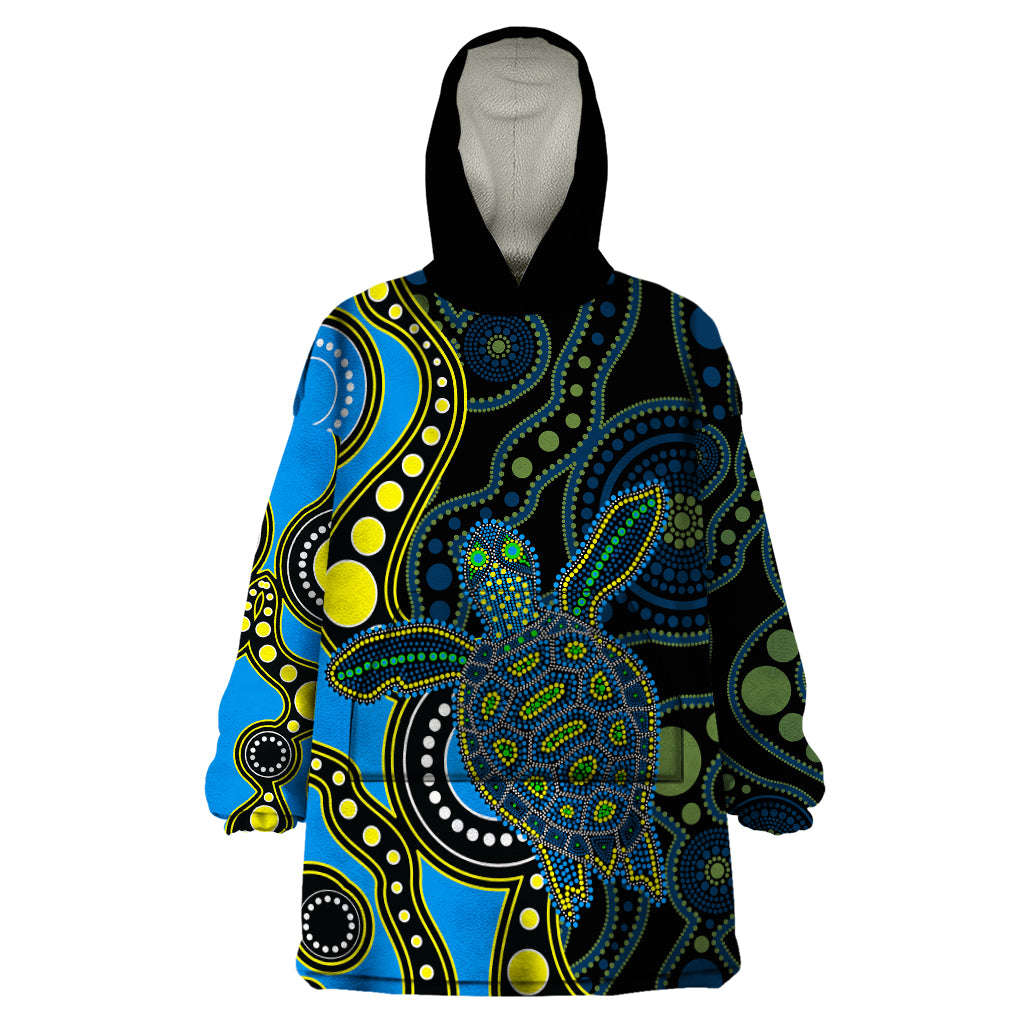 Aboriginal Turtle Wearable Blanket Hoodie Blue Style - Vibe Hoodie Shop