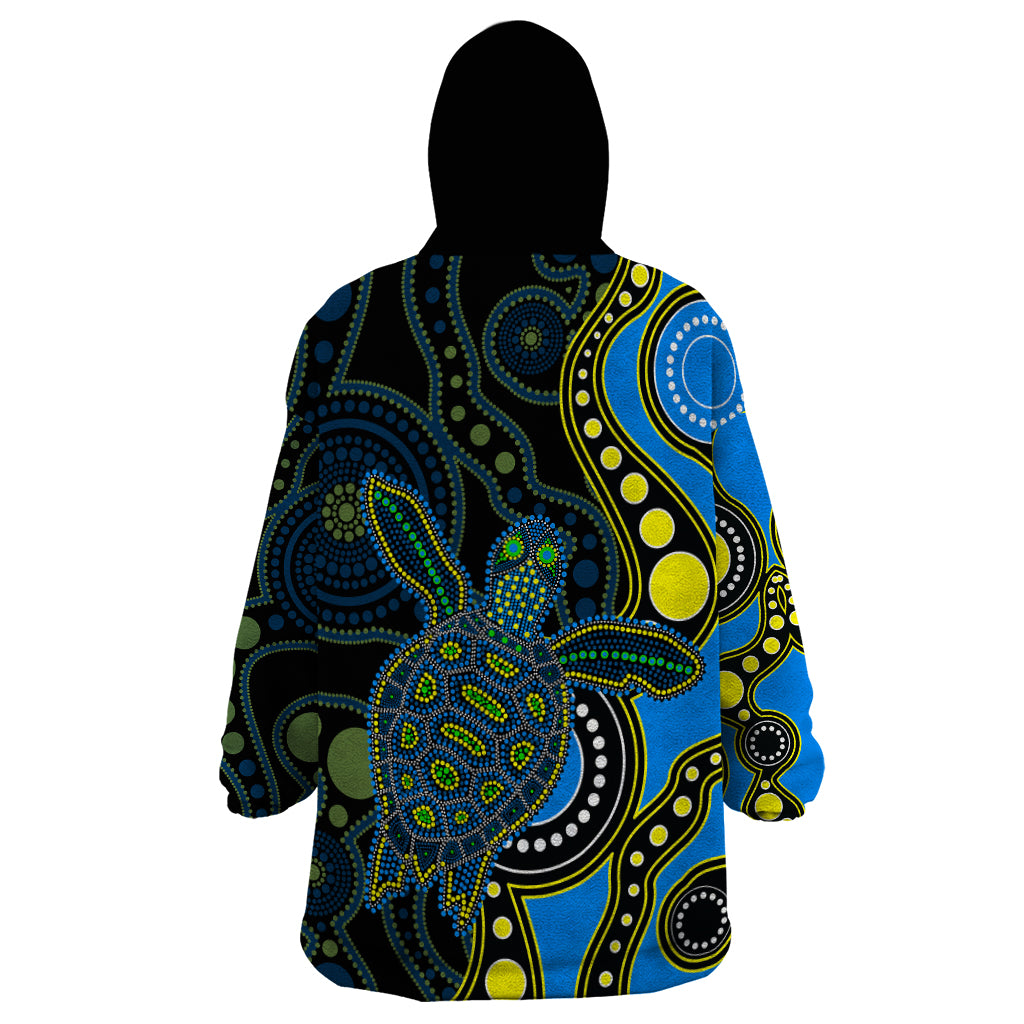 Aboriginal Turtle Wearable Blanket Hoodie Blue Style - Vibe Hoodie Shop