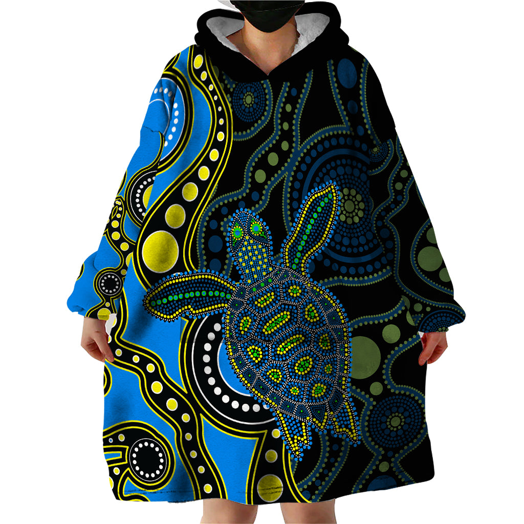 Aboriginal Turtle Wearable Blanket Hoodie Blue Style - Vibe Hoodie Shop