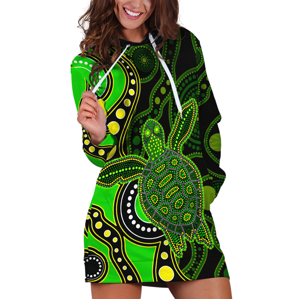 Aboriginal Turtle Hoodie Dress Green Style - Vibe Hoodie Shop