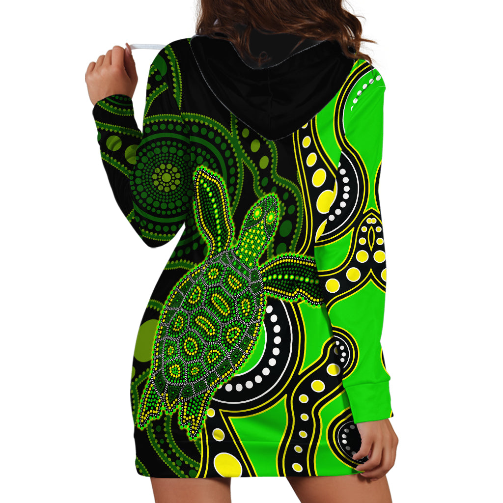 Aboriginal Turtle Hoodie Dress Green Style - Vibe Hoodie Shop