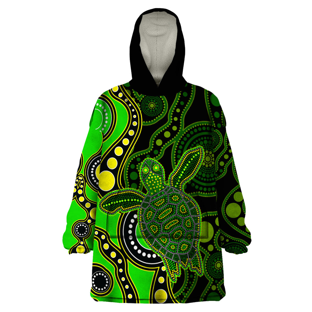 Aboriginal Turtle Wearable Blanket Hoodie Green Style - Vibe Hoodie Shop