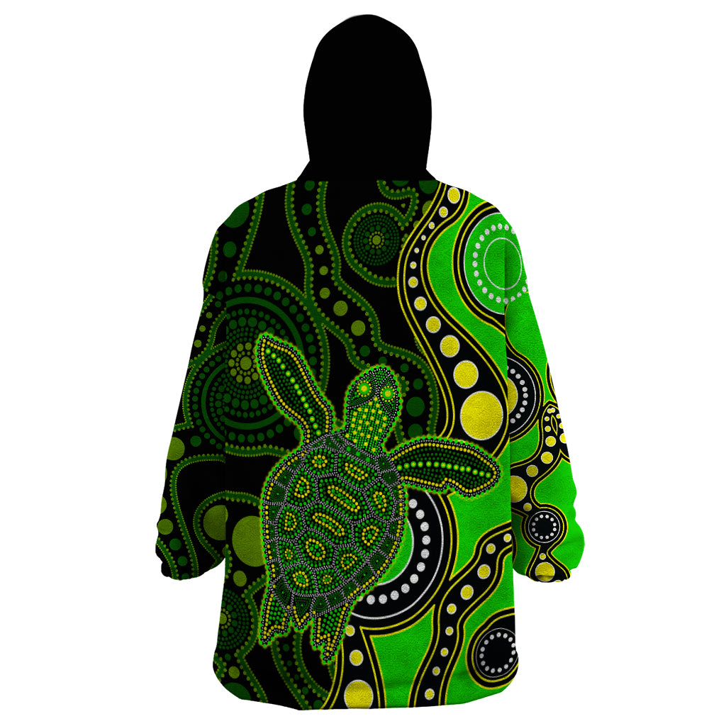 Aboriginal Turtle Wearable Blanket Hoodie Green Style - Vibe Hoodie Shop