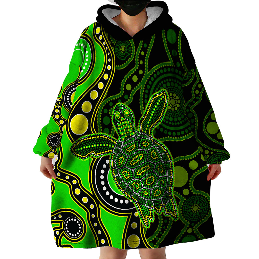 Aboriginal Turtle Wearable Blanket Hoodie Green Style - Vibe Hoodie Shop