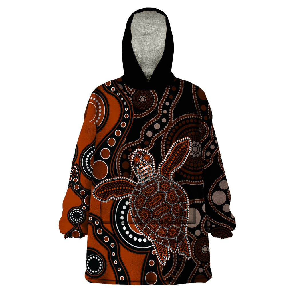 Aboriginal Turtle Wearable Blanket Hoodie Brown Style - Vibe Hoodie Shop