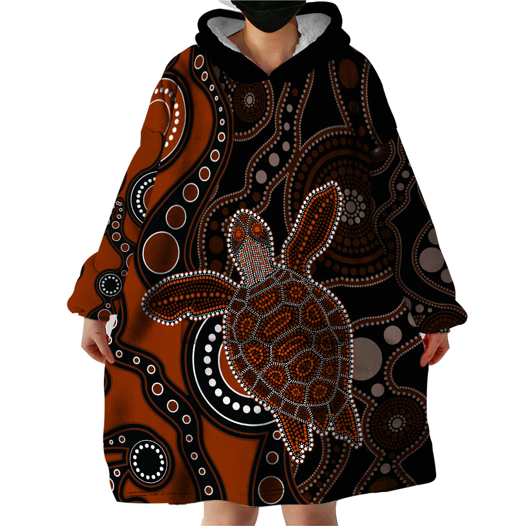 Aboriginal Turtle Wearable Blanket Hoodie Brown Style - Vibe Hoodie Shop