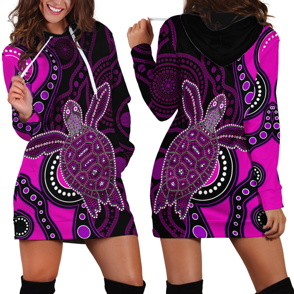 Aboriginal Turtle Hoodie Dress Pink Style - Vibe Hoodie Shop