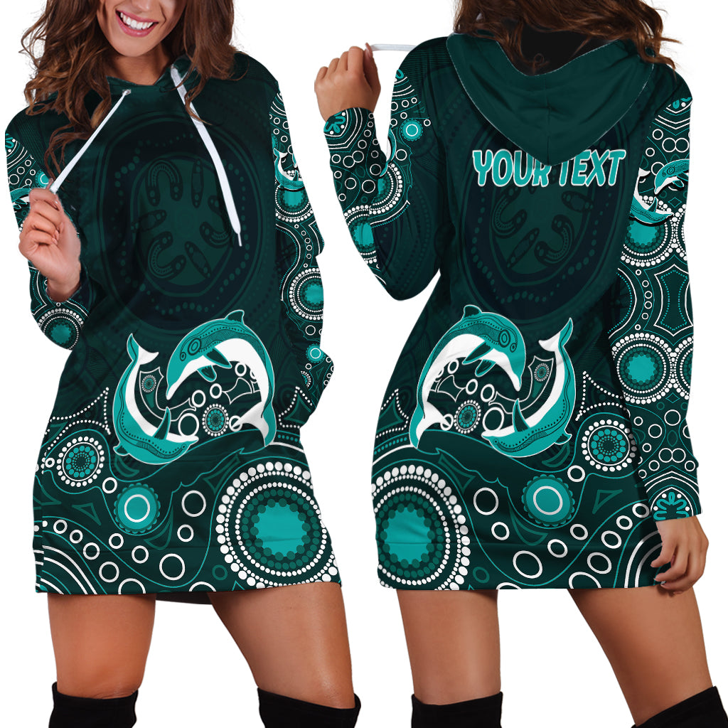 Australia Aboriginal Hoodie Dress Dolphin Green - Vibe Hoodie Shop