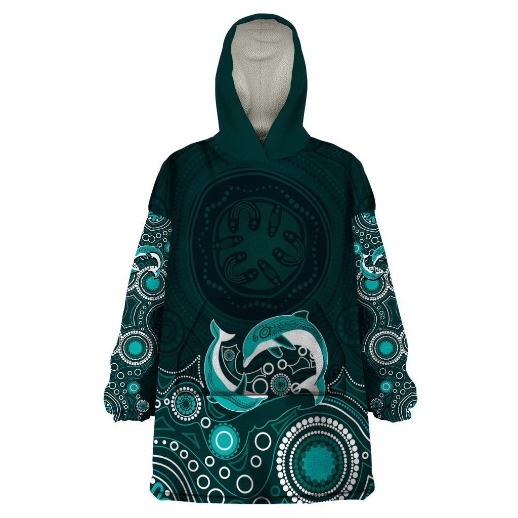 Australia Aboriginal Wearable Blanket Hoodie Dolphin Green - Vibe Hoodie Shop