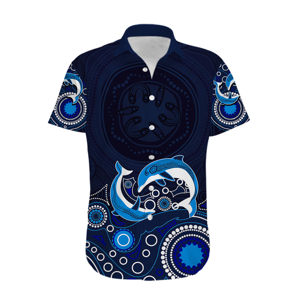Australia Aboriginal Hawaiian Shirt Dolphin Dark Blue - Vibe Hoodie Shop