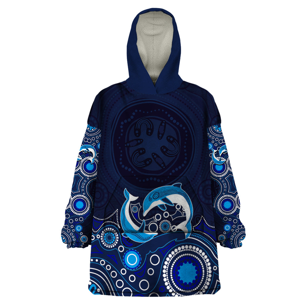 Australia Aboriginal Wearable Blanket Hoodie Dolphin Dark Blue - Vibe Hoodie Shop