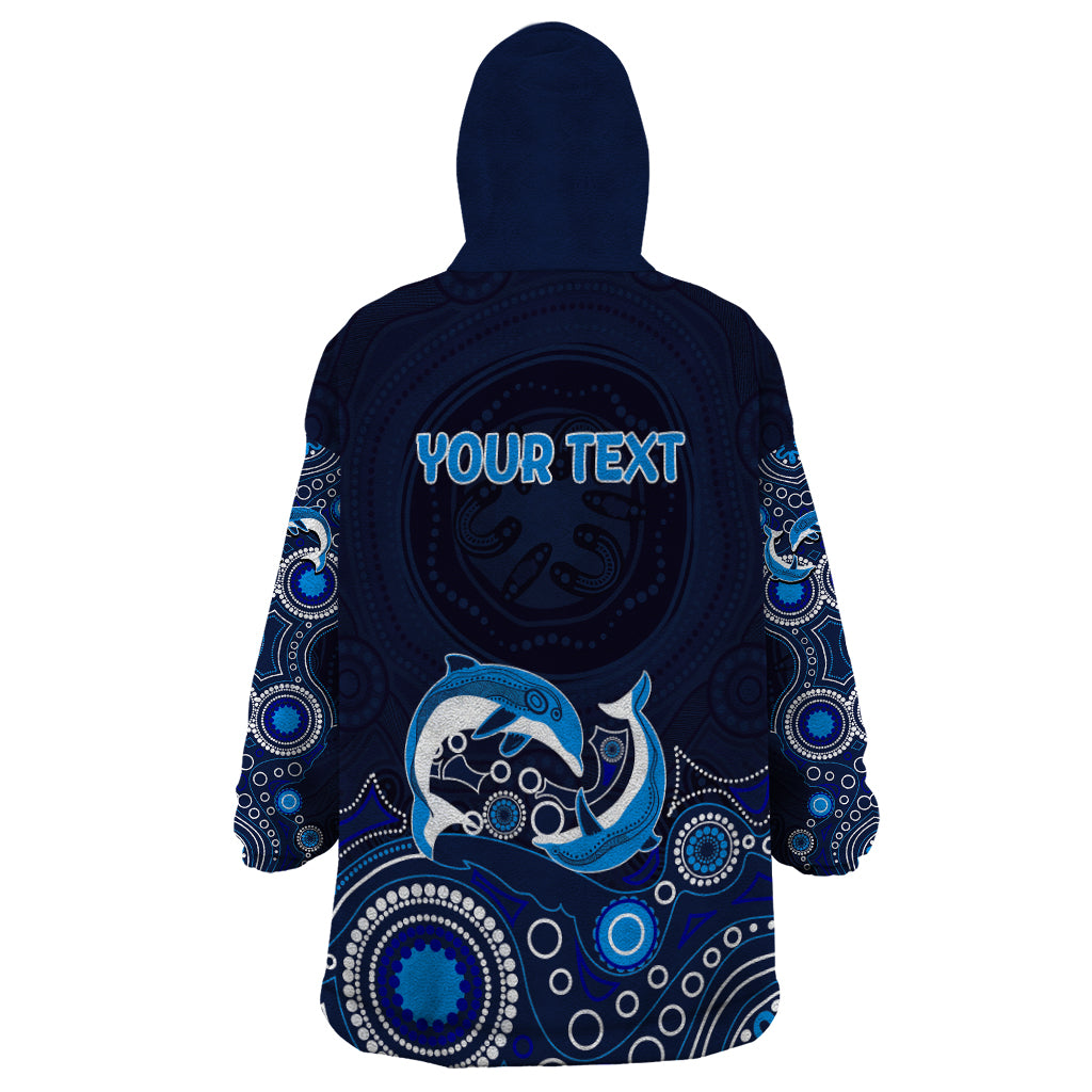 Australia Aboriginal Wearable Blanket Hoodie Dolphin Dark Blue - Vibe Hoodie Shop