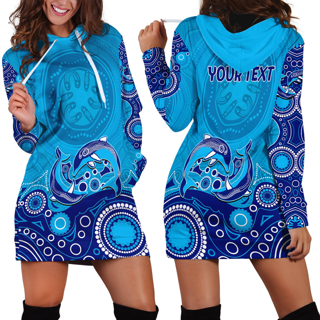 Australia Aboriginal Hoodie Dress Dolphin Light Blue - Vibe Hoodie Shop