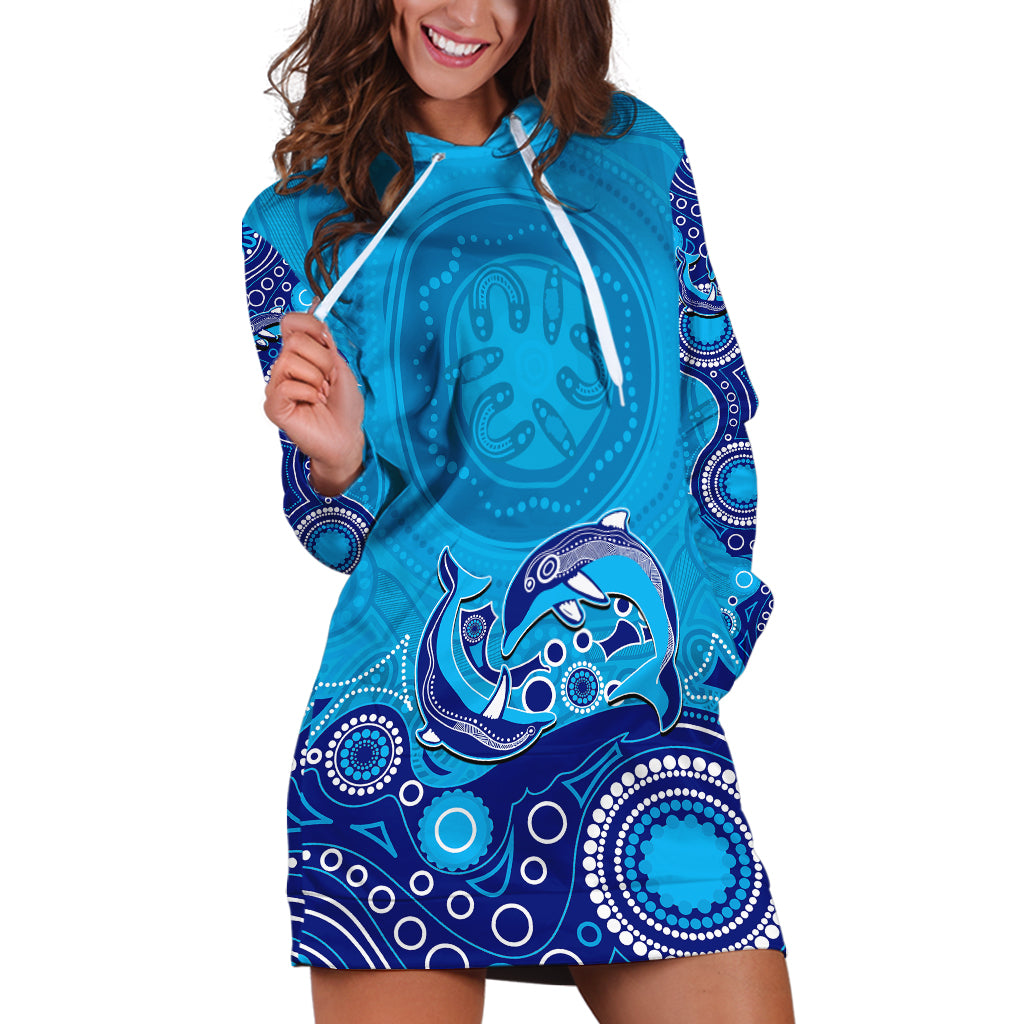 Australia Aboriginal Hoodie Dress Dolphin Light Blue - Vibe Hoodie Shop