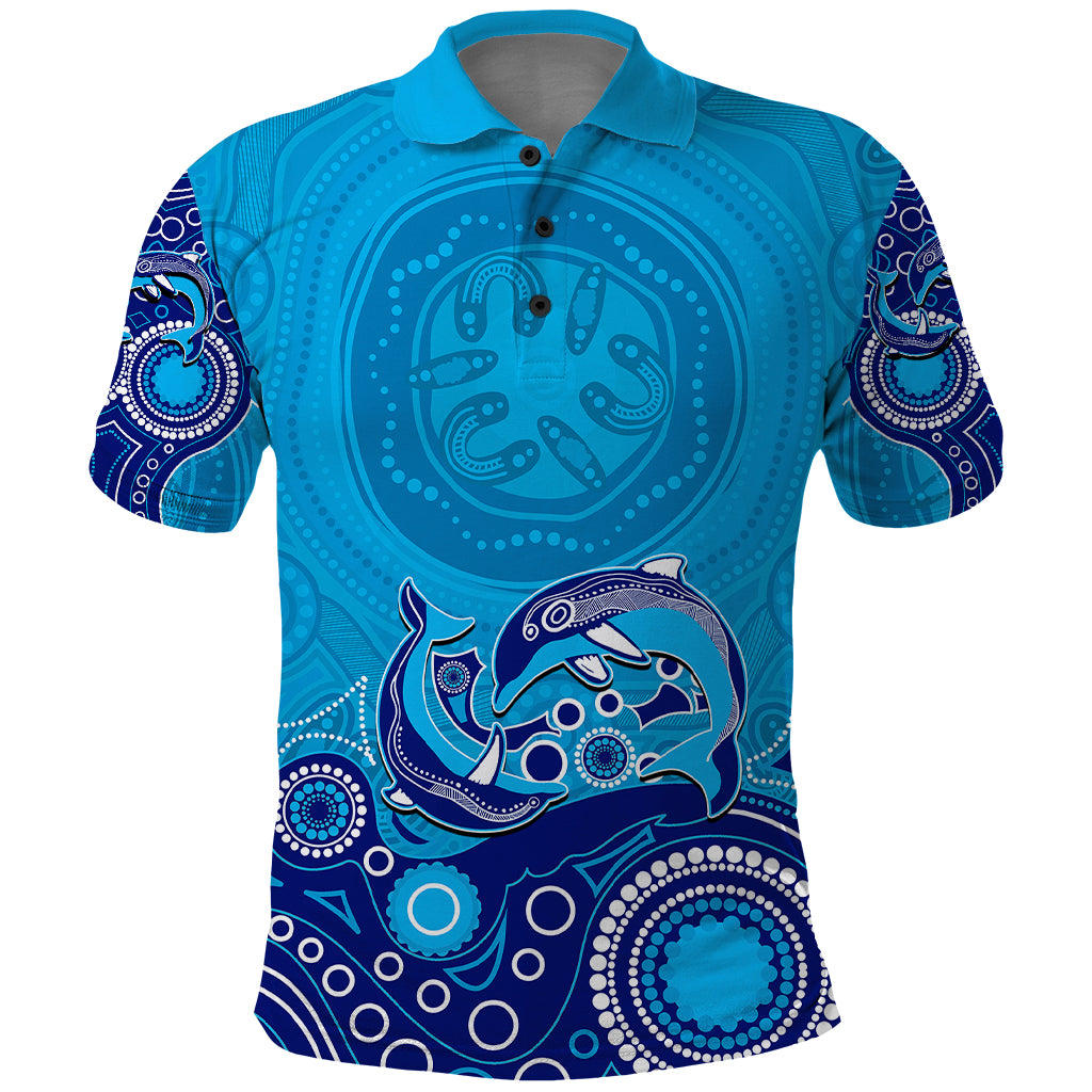 (Custom) Australia Aboriginal Polo Shirt Dolphin Light Blue - Vibe Hoodie Shop