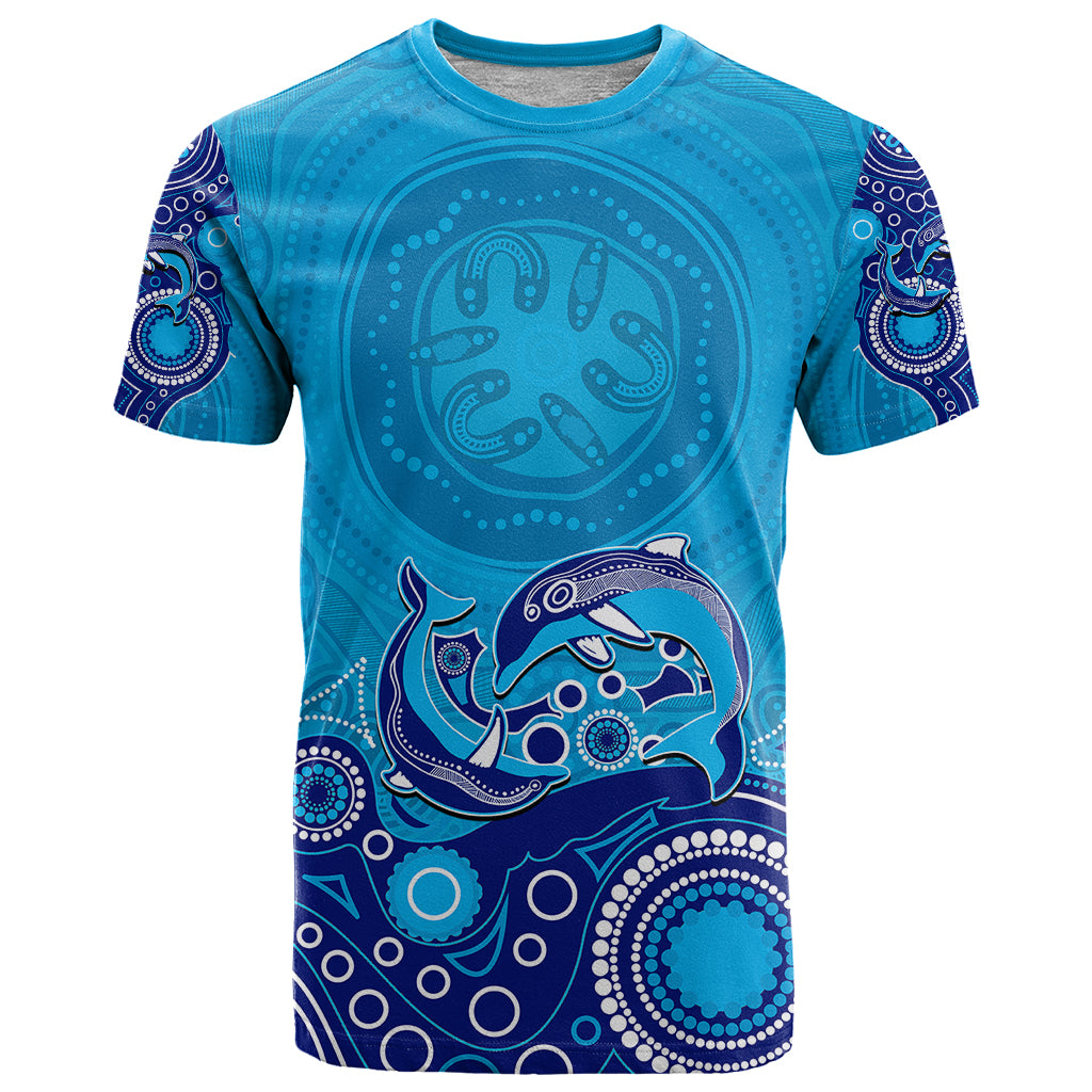 Australia Aboriginal T Shirt Dolphin Light Blue - Vibe Hoodie Shop
