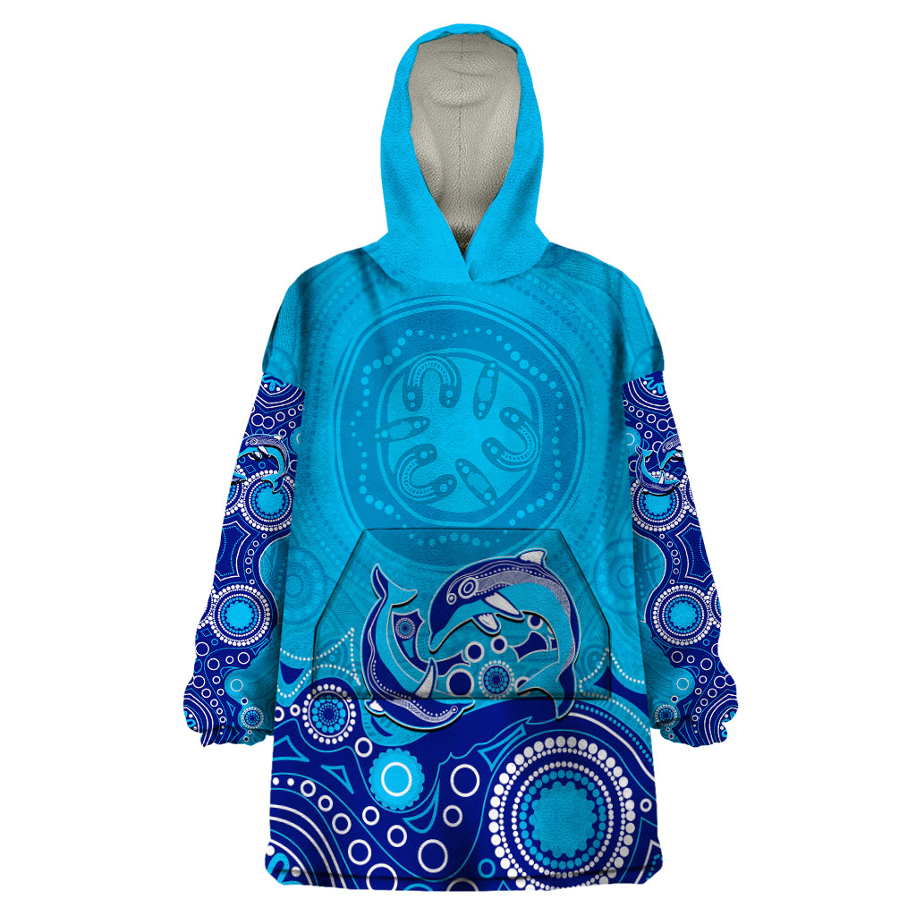 Australia Aboriginal Wearable Blanket Hoodie Dolphin Light Blue - Vibe Hoodie Shop