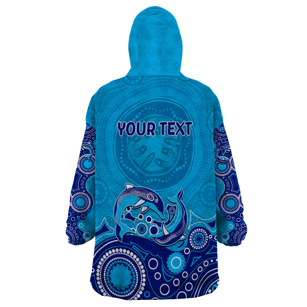 Australia Aboriginal Wearable Blanket Hoodie Dolphin Light Blue - Vibe Hoodie Shop