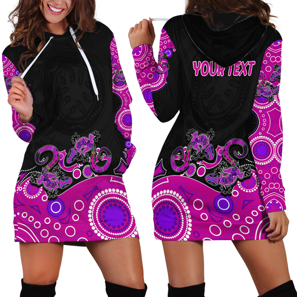 (Custom Personalised) Australia Aboriginal Hoodie Dress Lizard Pink LT6 - Custom Text and Number - Vibe Hoodie Shop