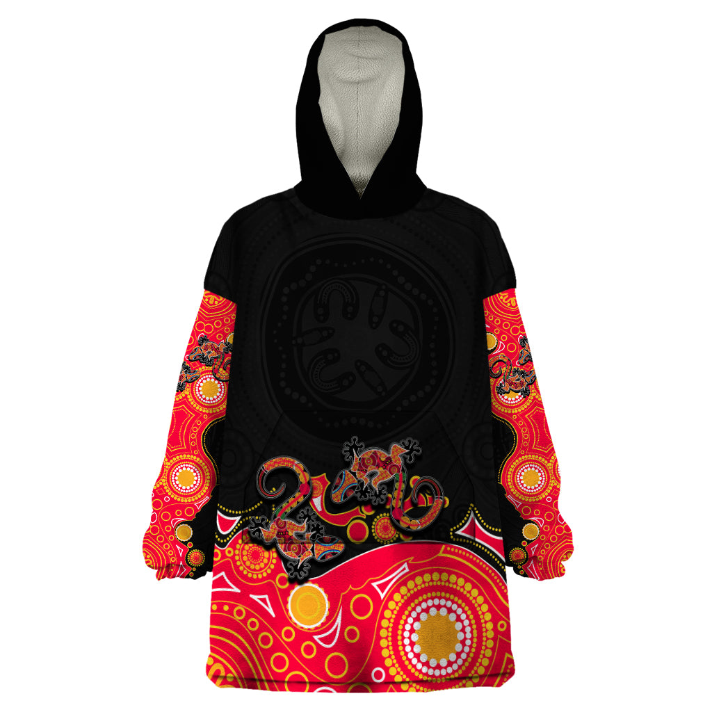 Australia Aboriginal Wearable Blanket Hoodie Lizard Red - Vibe Hoodie Shop