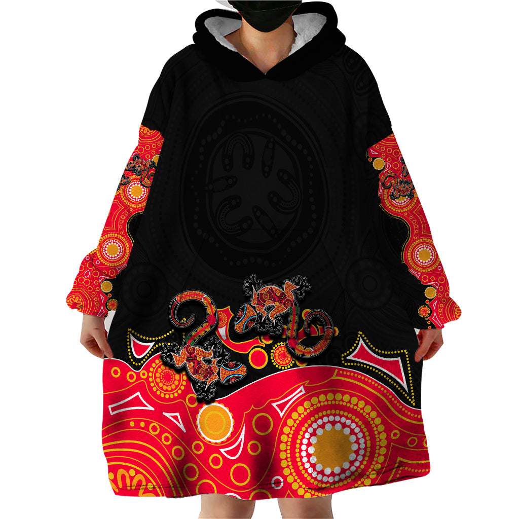 Australia Aboriginal Wearable Blanket Hoodie Lizard Red - Vibe Hoodie Shop