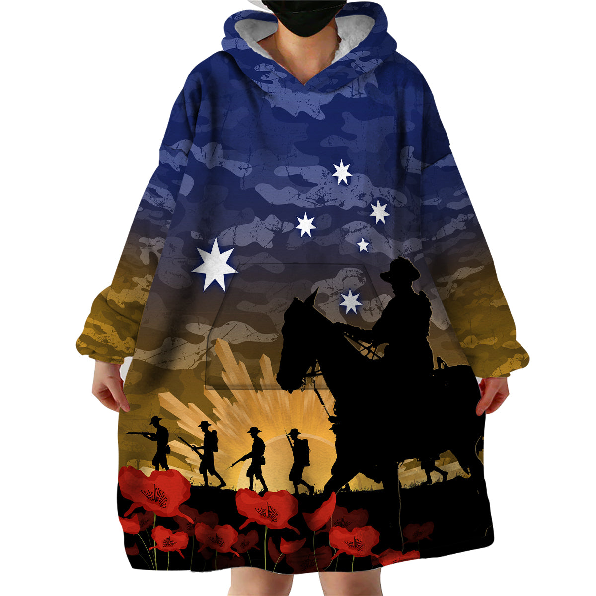 ANZAC DAY Wearable Blanket Hoodie Camo Style - Dawn Service - Vibe Hoodie Shop