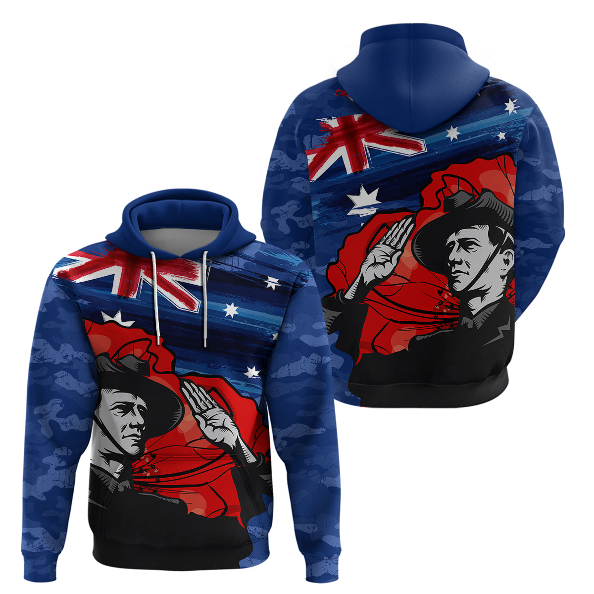 ANZAC DAY Hoodie Camo Style - Soldier With Flag LT7 - Vibe Hoodie Shop