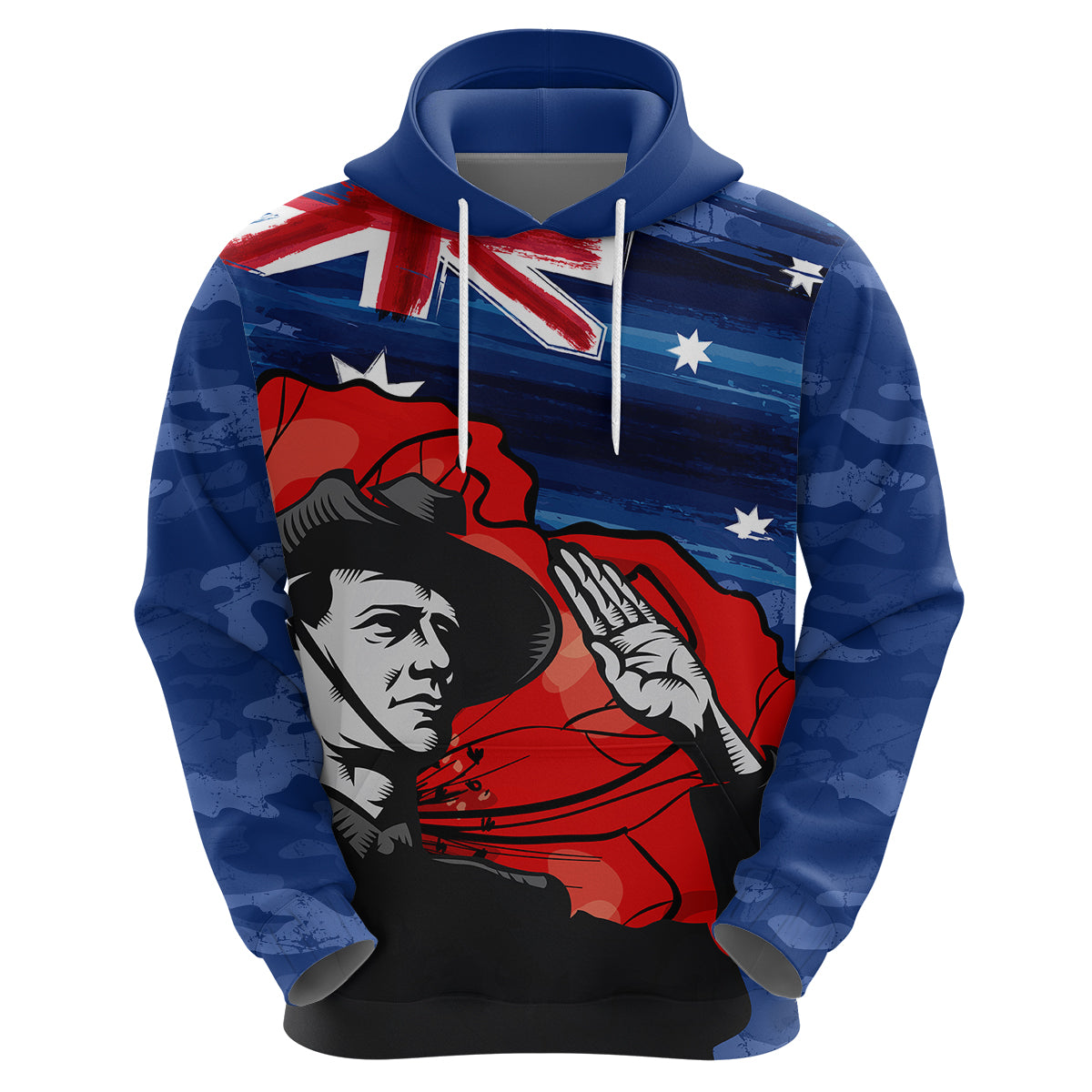 ANZAC DAY Hoodie Camo Style - Soldier With Flag LT7 - Vibe Hoodie Shop