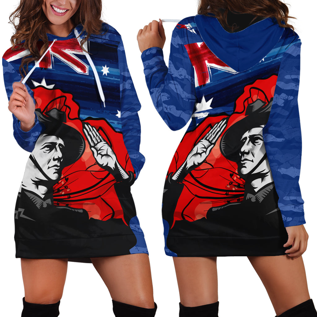 ANZAC DAY Hoodie Dress Camo Style - Soldier With Flag - Vibe Hoodie Shop