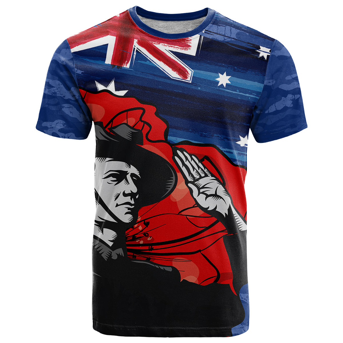 ANZAC DAY T Shirt Camo Style - Soldier With Flag - Vibe Hoodie Shop
