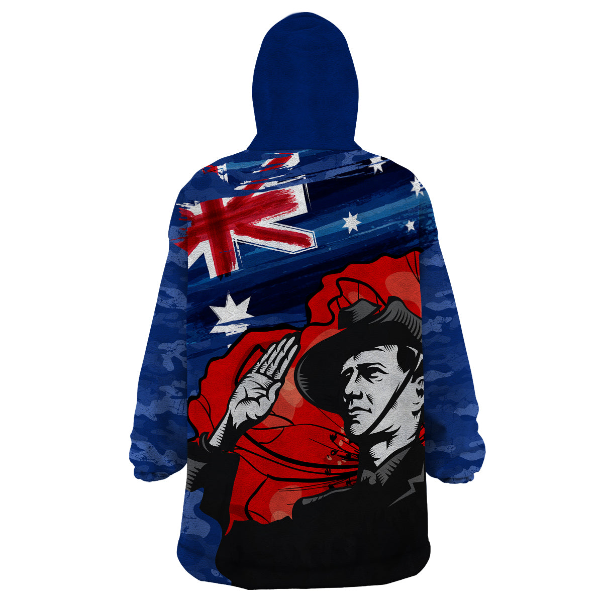 ANZAC DAY Wearable Blanket Hoodie Camo Style - Soldier With Flag - Vibe Hoodie Shop