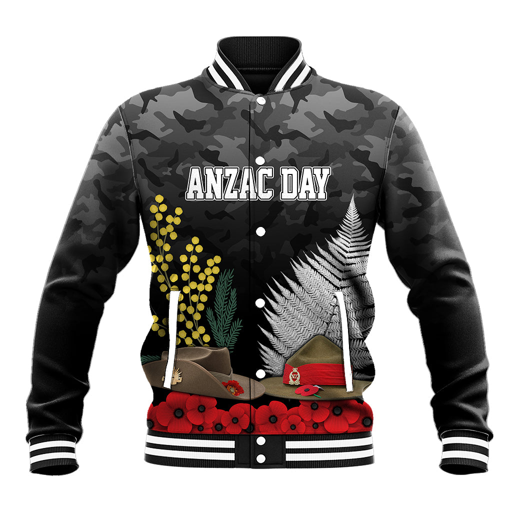 ANZAC DAY Baseball Jacket Camo Style - Slouch Hats Mix Silver Fern Golden Wattle - Vibe Hoodie Shop