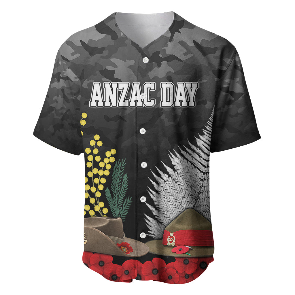 ANZAC DAY Baseball Jersey Camo Style - Slouch Hats Mix Silver Fern Golden Wattle - Vibe Hoodie Shop